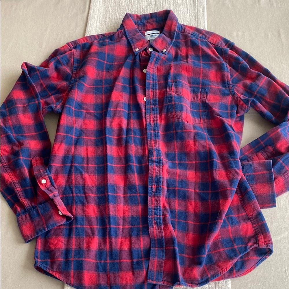 Old Navy Red and Blue Casual Button Down Shirt